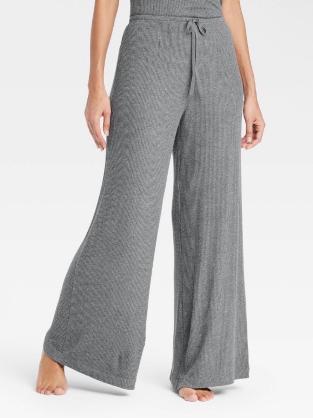 Auden Women's Cozy Ribbed Wide Leg Pants Dark Gray Size S